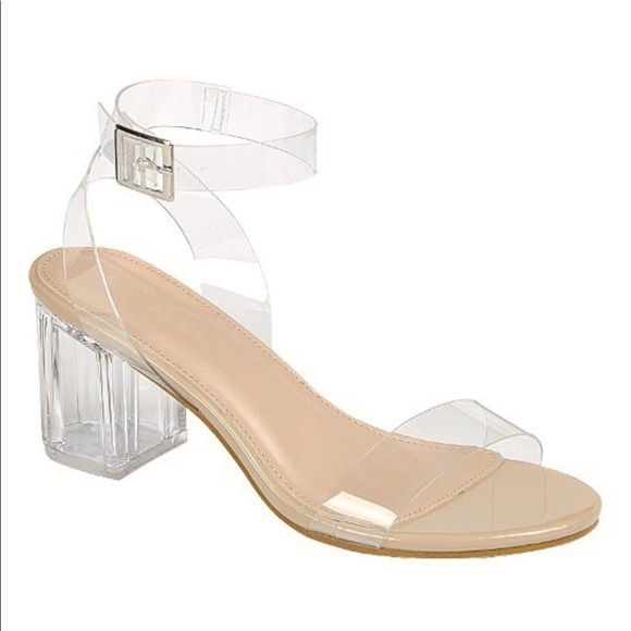 Nude Clear Strap Low Chunky Heel - Picture 5 of 9
